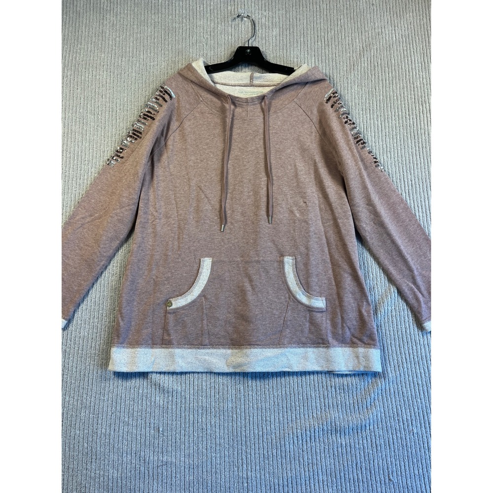 Soft Surroundings Hoodie Womens L Mauve Pink Sequin Stripe EUC